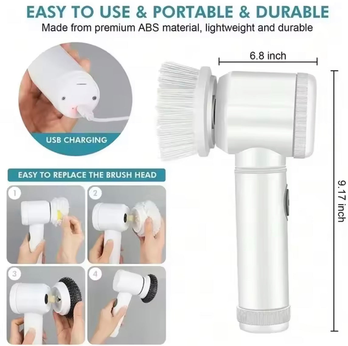 New Cordless Spin Scrubber Electric Rechargeable 5 in 1 Brush Heads for Bathroom Kitchen Tile Grout Shower Car Deep Clean